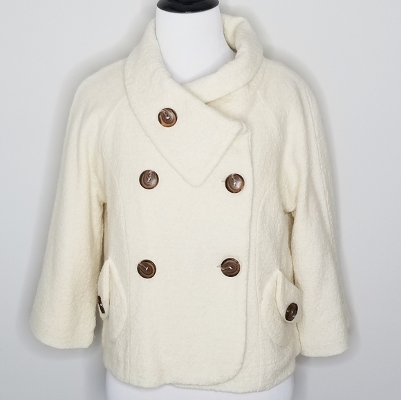 Sundance Jackets & Blazers - Sundance 100% Wool Cream Cropped Pea Coat S